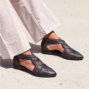 Free People Wanderlust Flats Black Leather Pointed Toe Cutouts Size 38